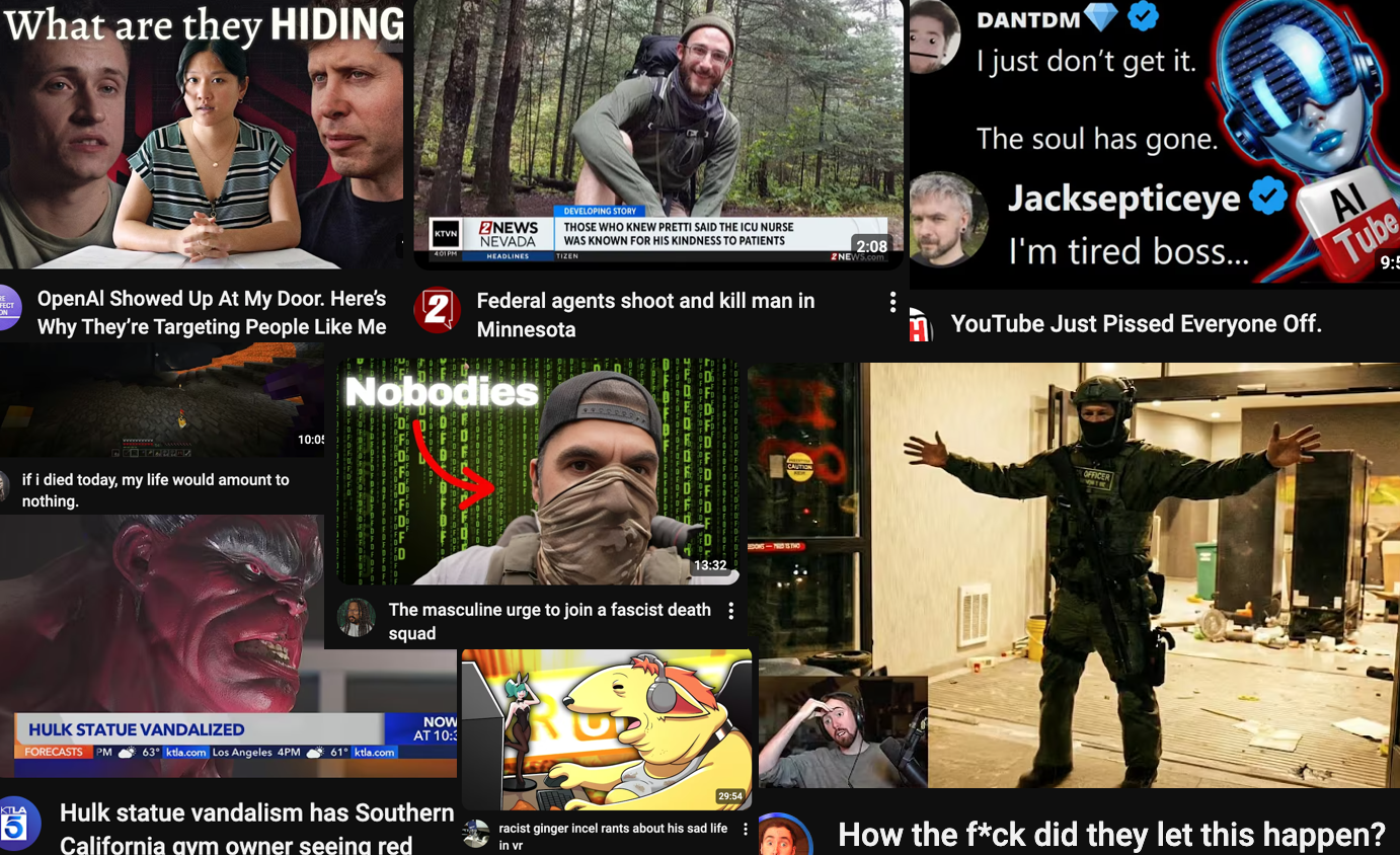 my youtube homepage on 1-26-26